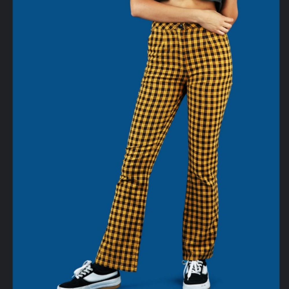 Unif Yellow Plaid Mid Rise Flannel Pants, Size 27